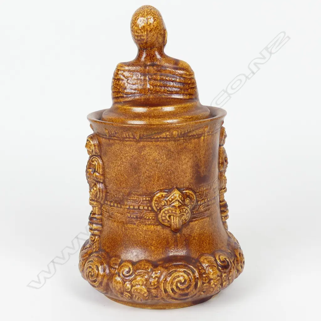 Temuka Pottery lidded Maori design tobacco jar Image 1++