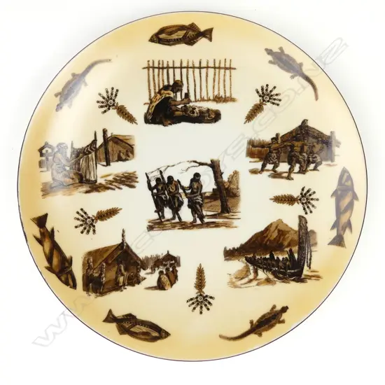 A Continental porcelain Maori souvenir ware plate