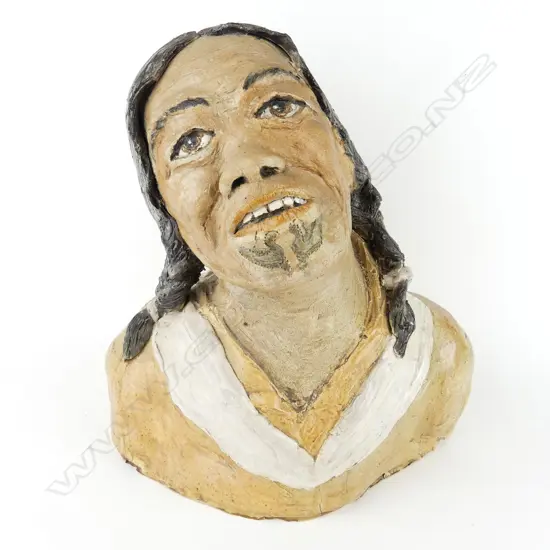 A rare vintage pottery bust of a Maori wahine