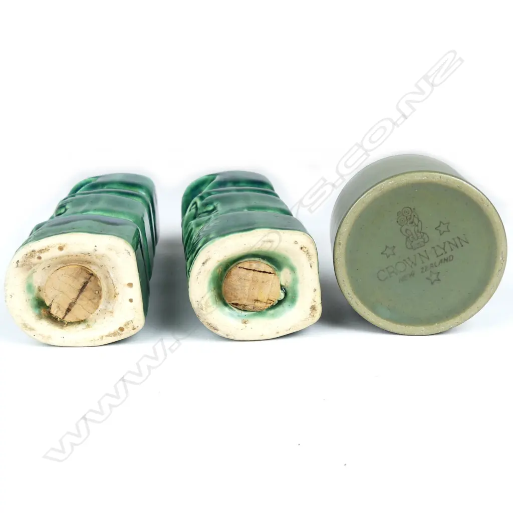 Crown Lynn small tiki box and pair Maori figured salt and pepper shakers Image 1++