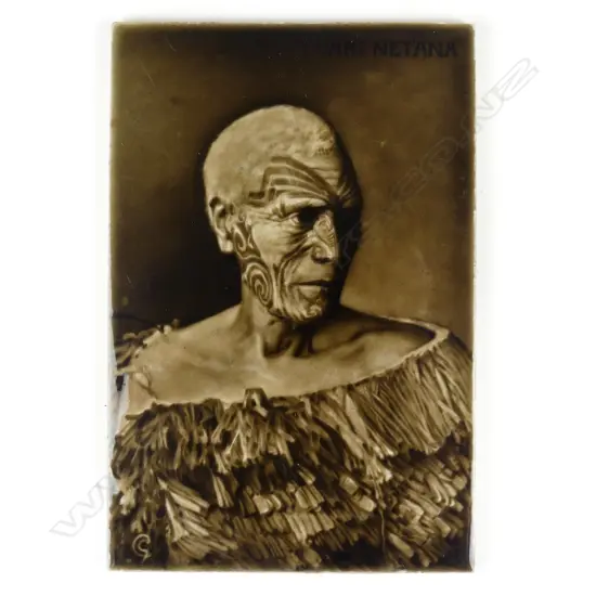 A c.1900 Sherwin & Cotton Maori portrait tile of the Ngatimaru Chief