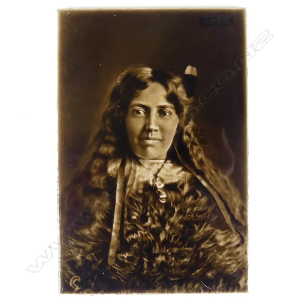A c.1900 Sherwin & Cotton Maori portrait tile of the famous guide Bella Image 1++