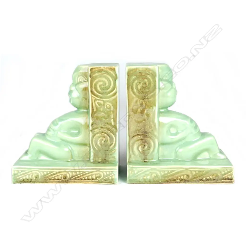 A pair of Crown Lynn Wharetana Maori Art Pottery 'Tiki' bookends Image 1++