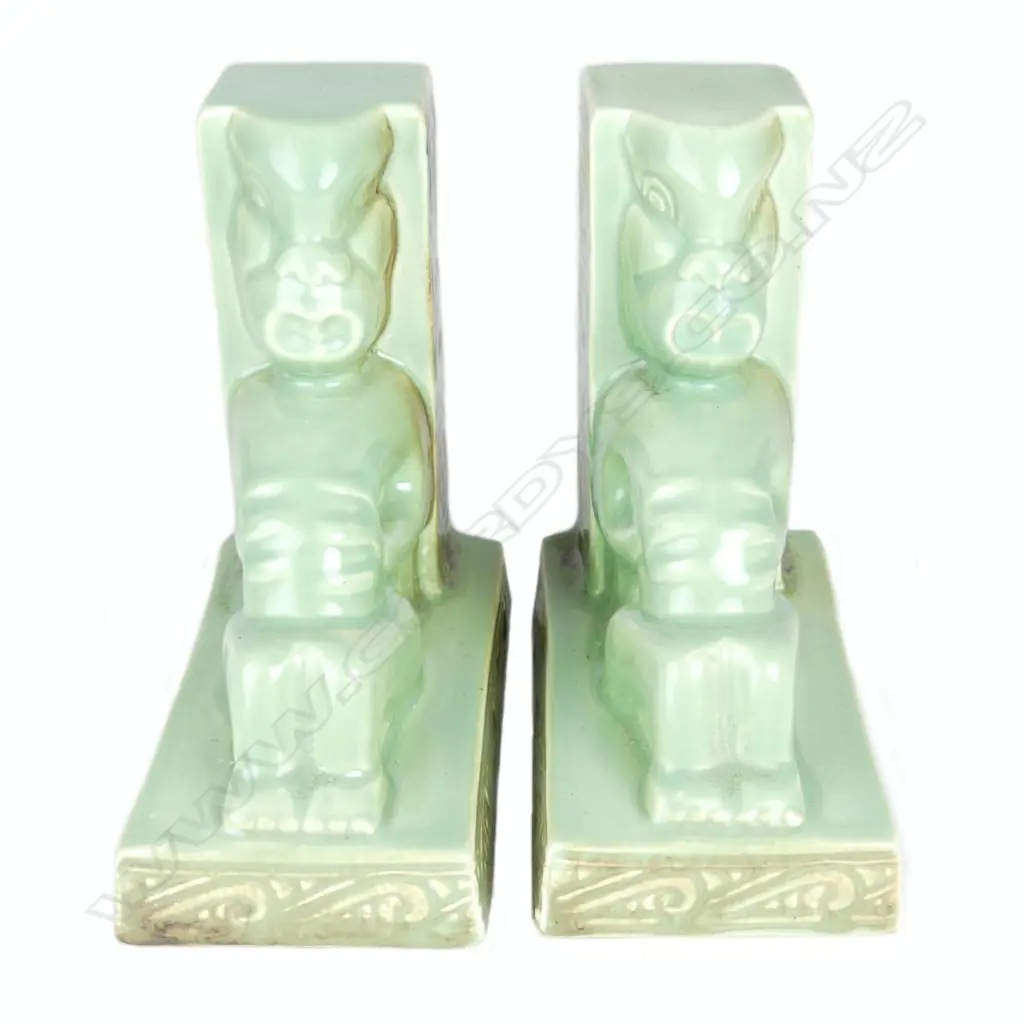 A pair of Crown Lynn Wharetana Maori Art Pottery 'Tiki' bookends Image 1++