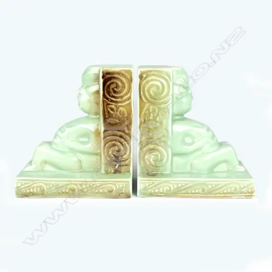 A pair of Crown Lynn Wharetana Maori Art Pottery 'Tiki' bookends