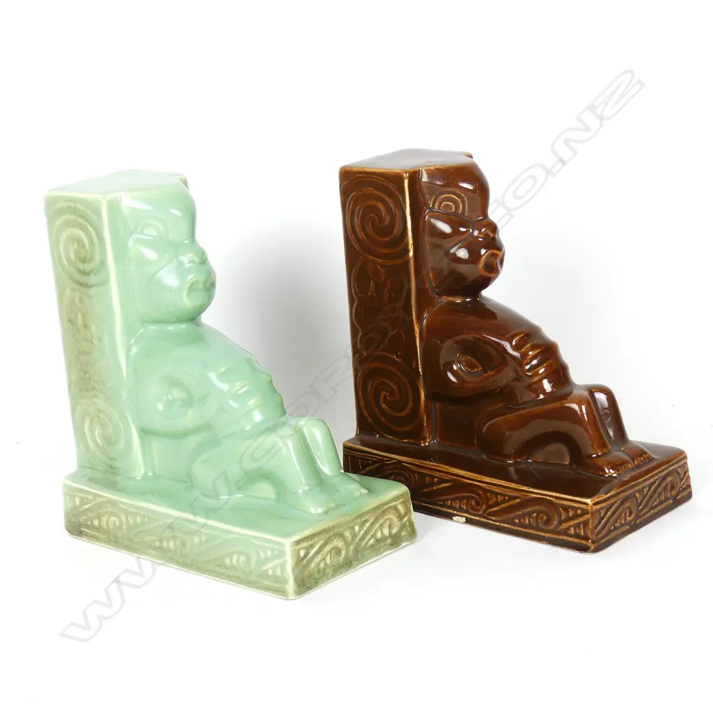 Two Crown Lynn Wharetana 'Tiki' bookends Image 1++