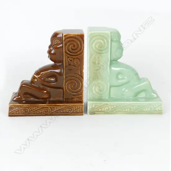 Two Crown Lynn Wharetana 'Tiki' bookends