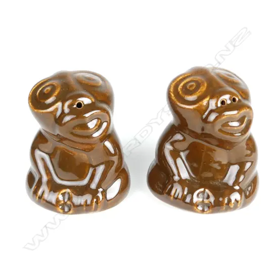 A pair of rare Crown Lynn Wharetana Maori Art Pottery salt and pepper shakers