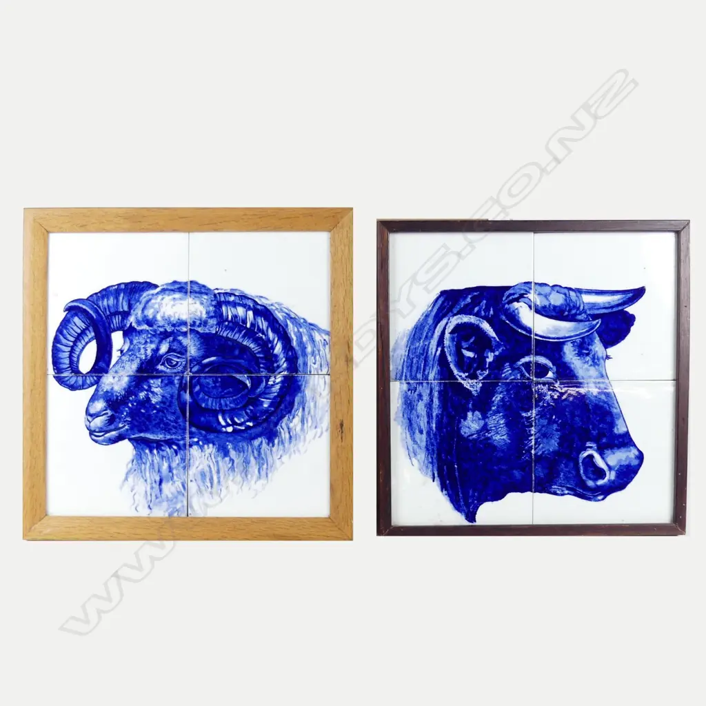 Two butcher's shop tile panels depicting bull's and sheep's heads Image 1++