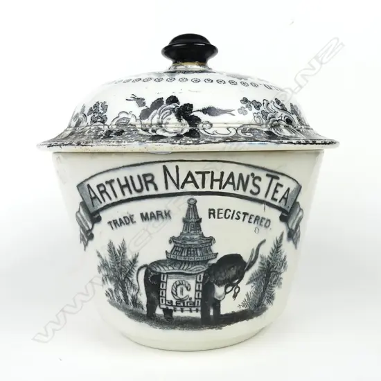 A decorative English stoneware lidded bowl