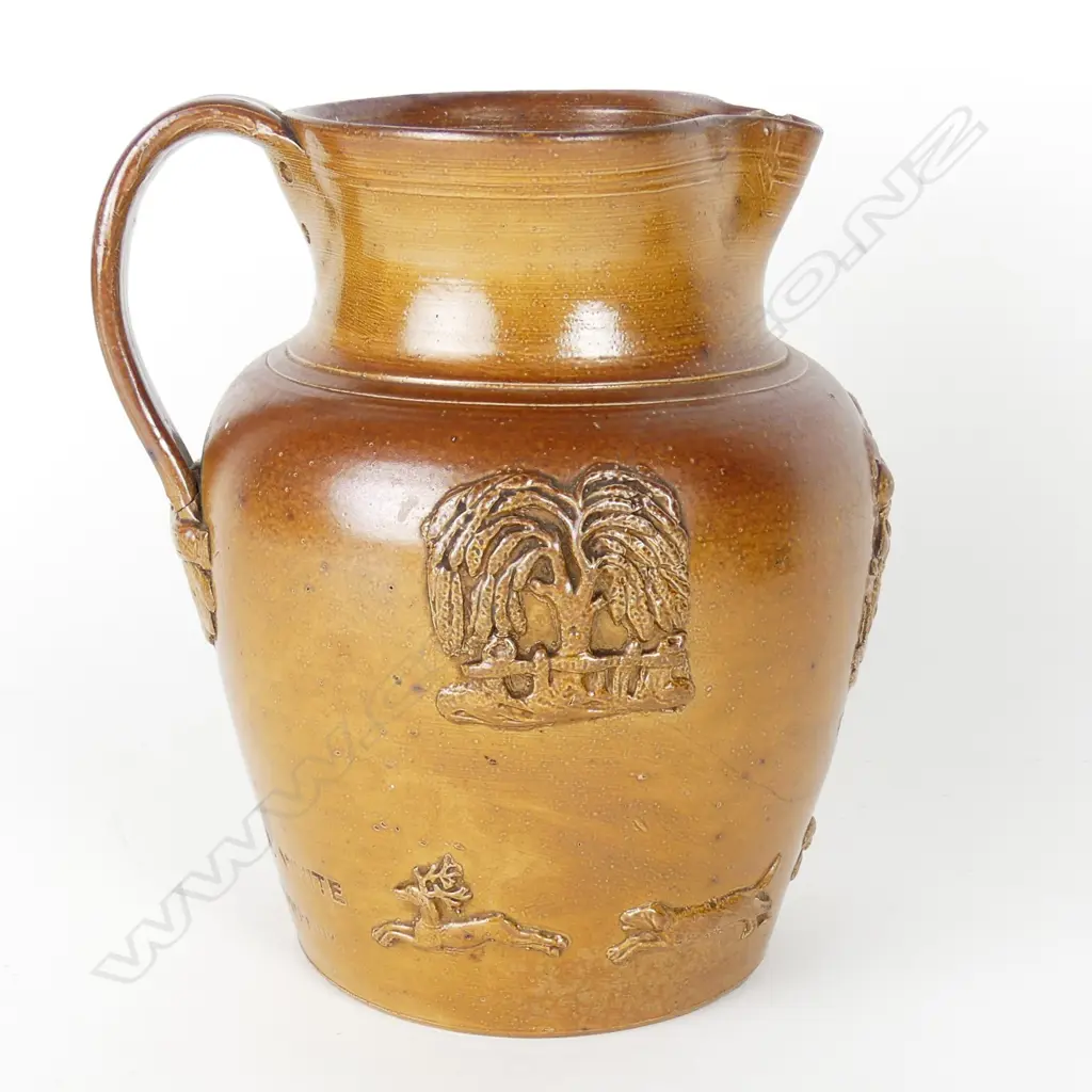 A rare colonial pottery tavern jug marked W.M White Dunedin Image 1++