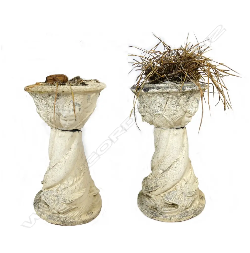 A pair of old concrete garden urns Image 1++
