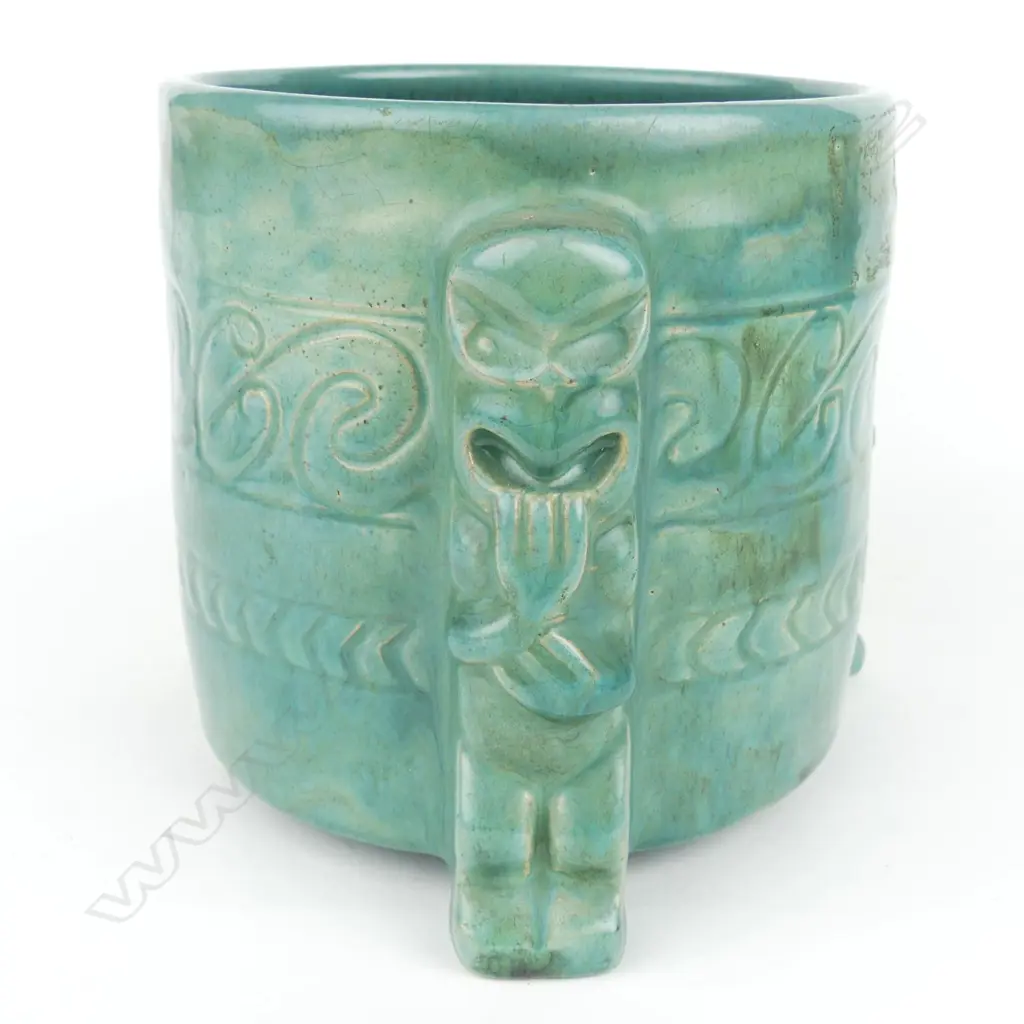 An Olive Jones Maori decorated cylindrical table jardiniere Image 1++