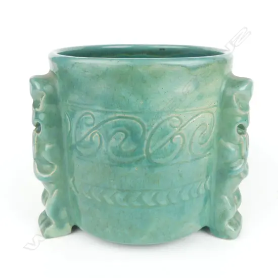 An Olive Jones Maori decorated cylindrical table jardiniere