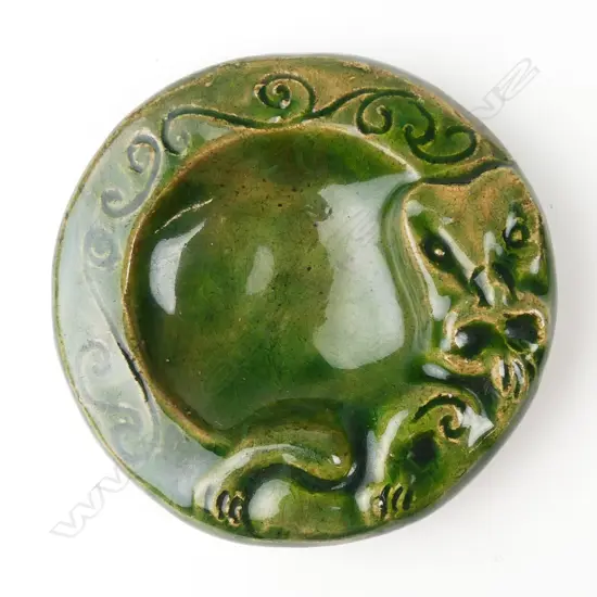 A vintage NZ studio pottery Maori decorated small dish