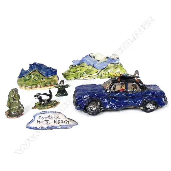 A Robert Rapson (1951-2020) 'Ford Cortina' seven-piece ceramic sculpture/assemblage