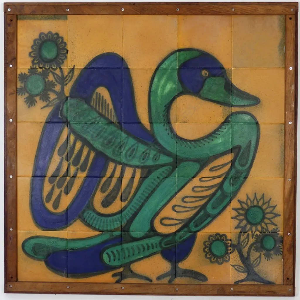 Five framed Anneke Borren pottery tile panels Image 1++