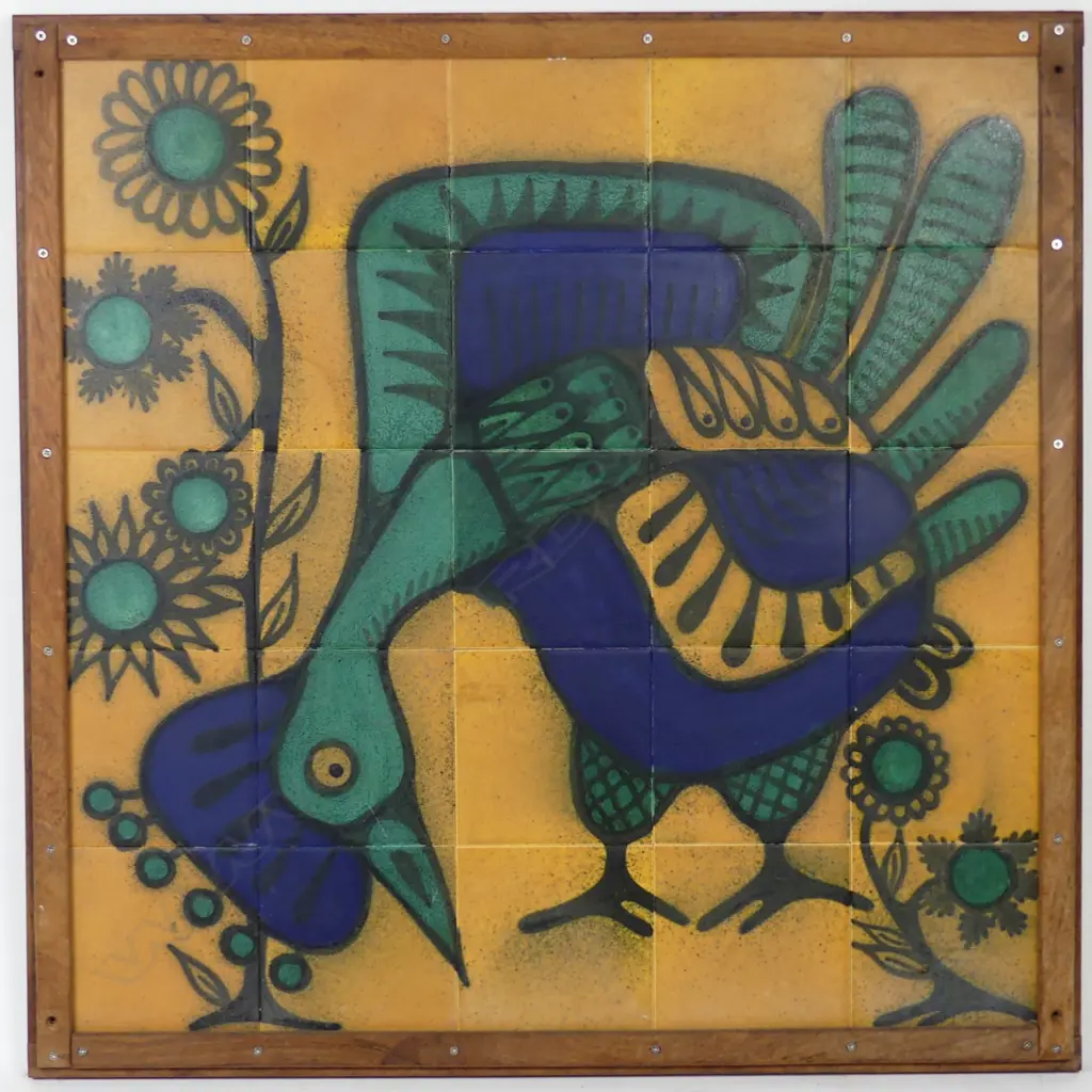 Five framed Anneke Borren pottery tile panels Image 1++