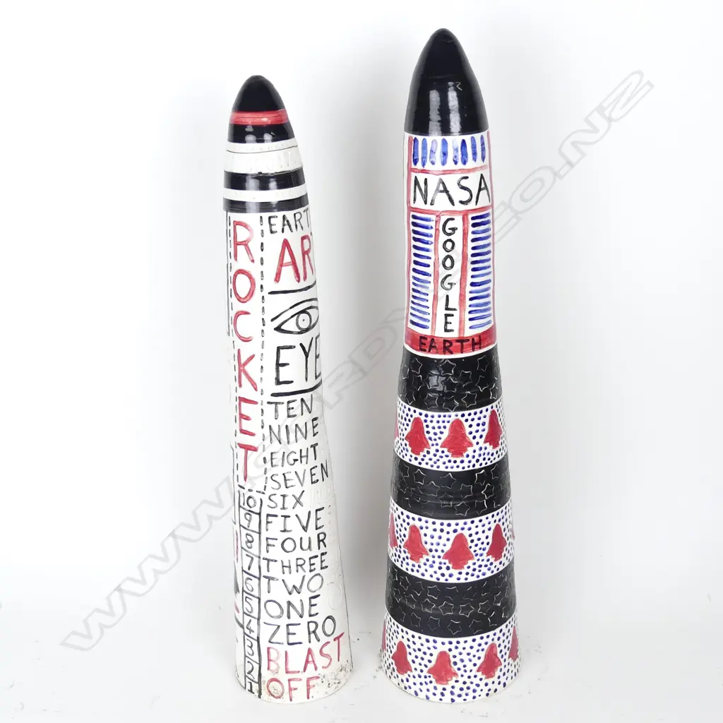 Two Stewart Fulljames (Rewa Gallery) earthenware ‘rockets’ Image 1++