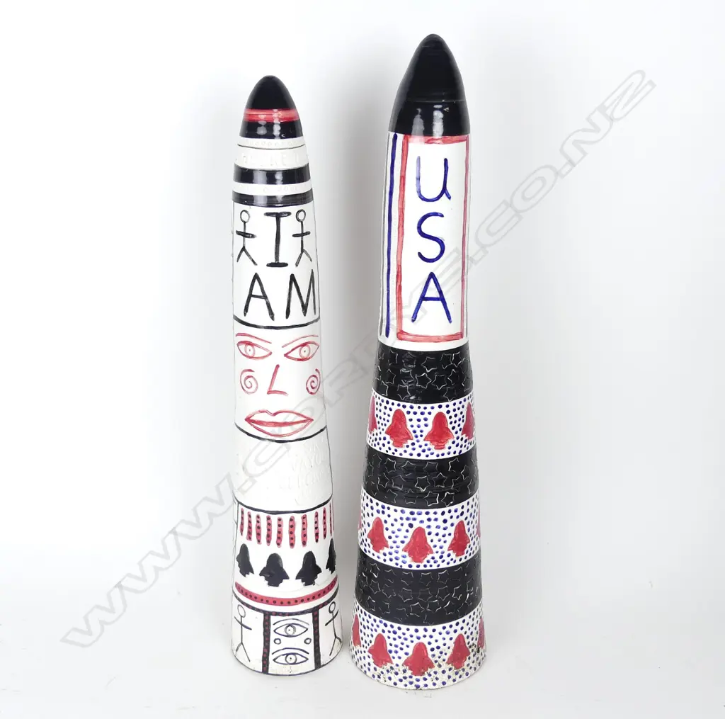Two Stewart Fulljames (Rewa Gallery) earthenware ‘rockets’ Image 1++