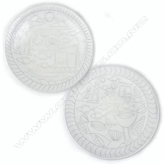 Two Stewart Fulljames (Rewa Gallery) whiteware platters