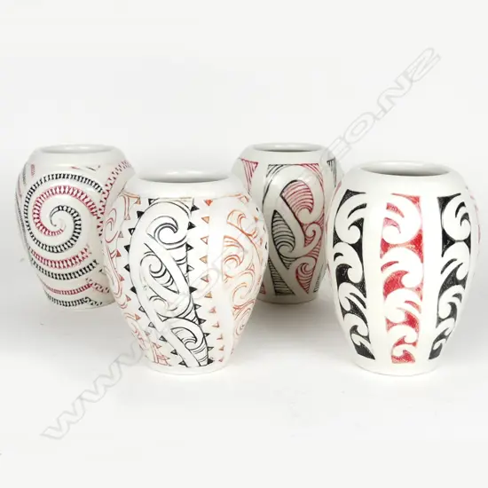 A set of four Stewart Fulljames (Rewa Gallery) whiteware vases