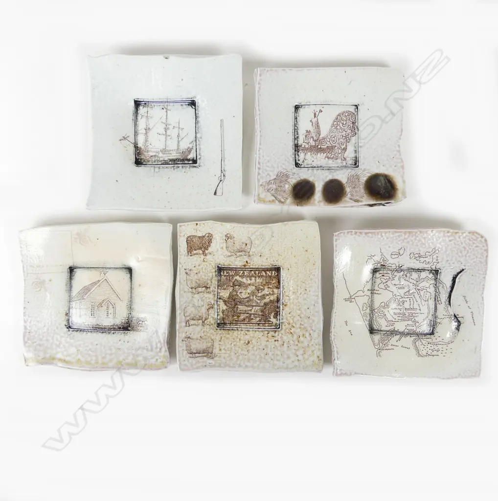A set of five stoneware wall plaques by Stewart (Fulljames?) Image 1++