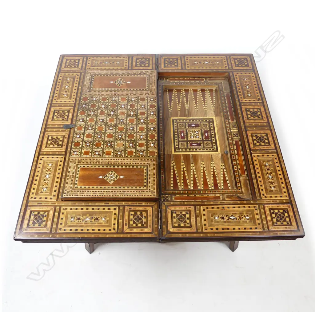 A fine Syrian inlaid fold-over games table Image 1++