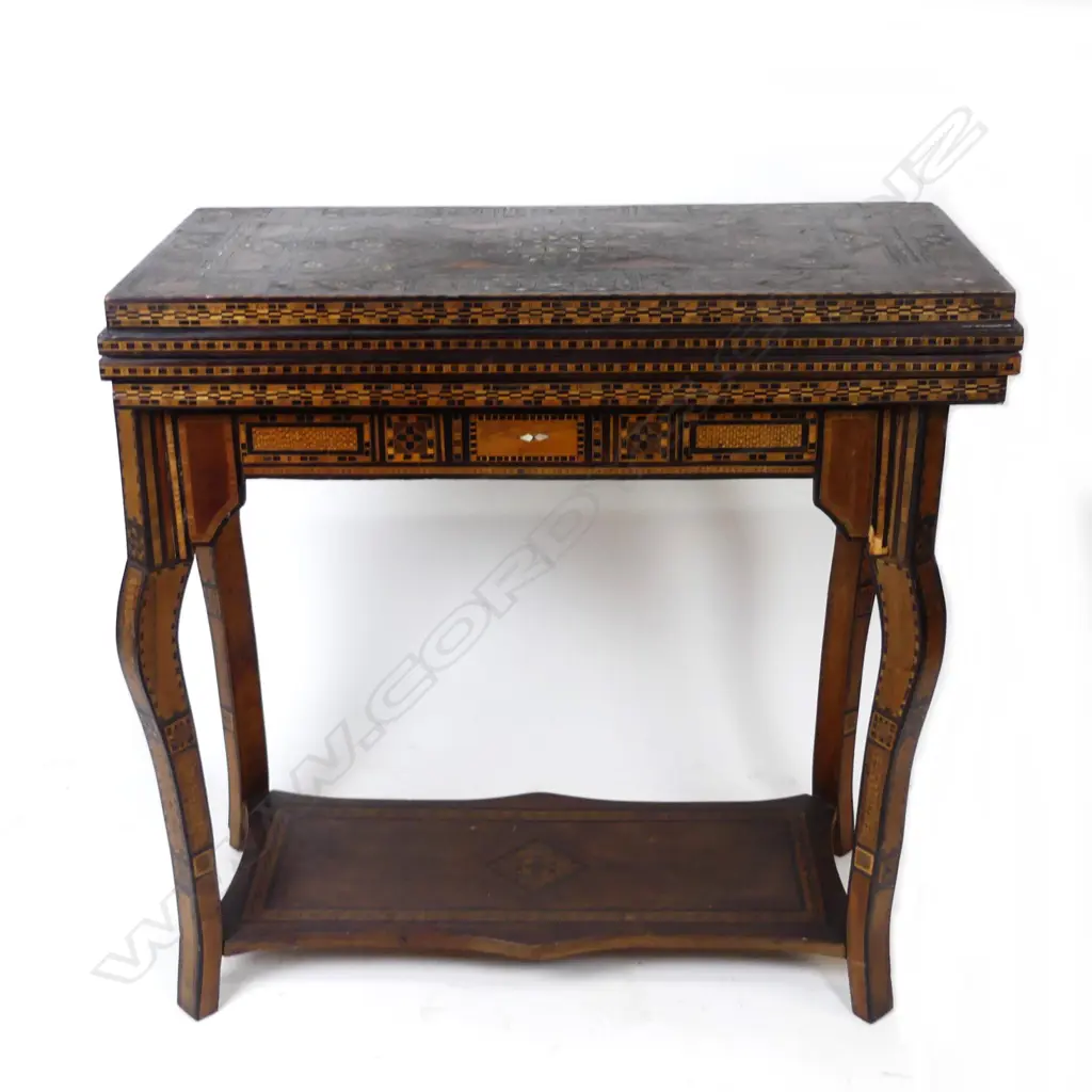 A fine Syrian inlaid fold-over games table Image 1++