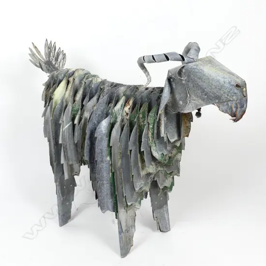 A corrugated iron goat sculpture