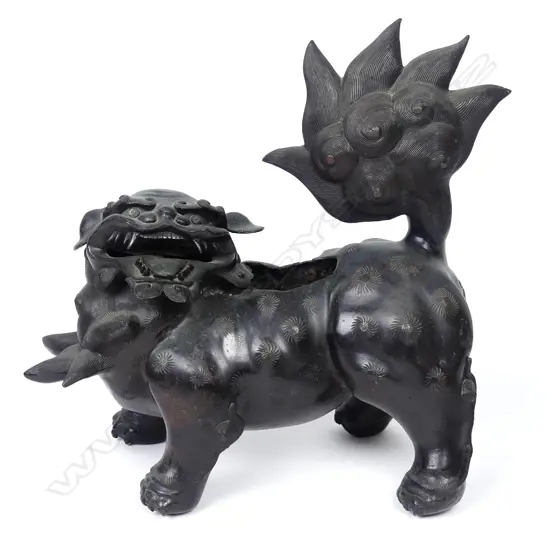 A large Japanese 19thC bronze shishi incense burner