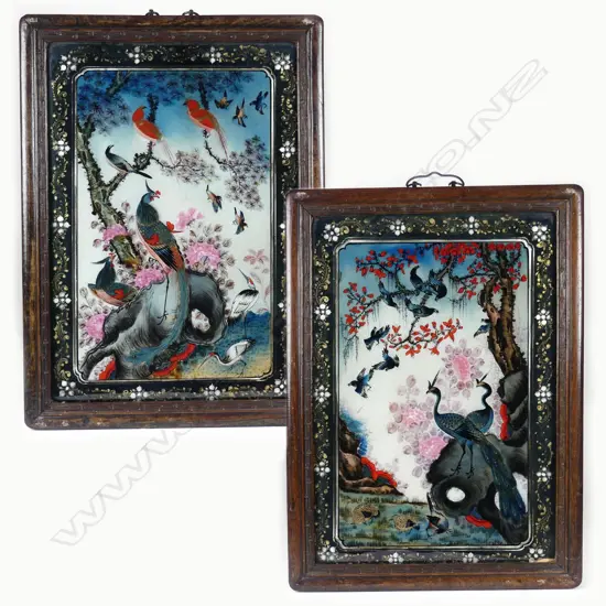 A pair of Chinese reverse paintings on glass