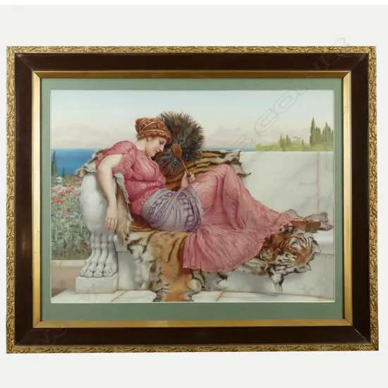 A Pears Print chromolithograph after J.W. Godward ‘Woman with peacock fan’