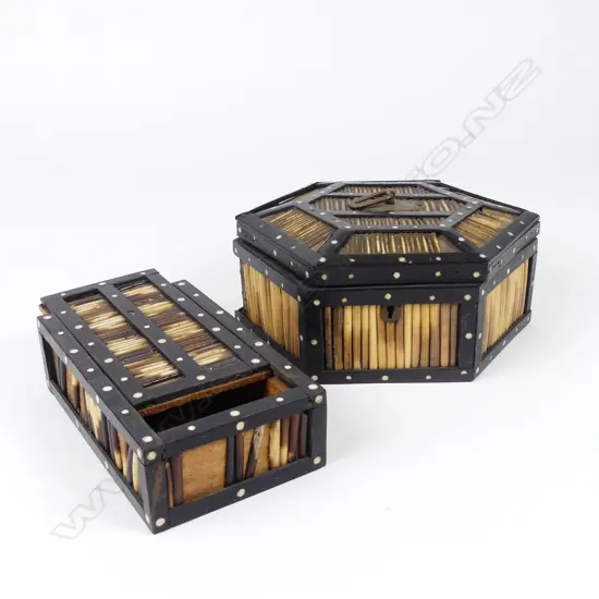 Two Ceylonese ebony and porcupine quill boxes