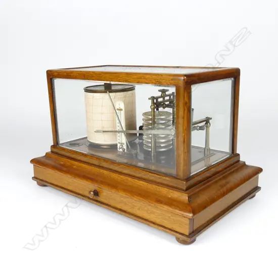 An early 20thC oak and glazed cased barograph