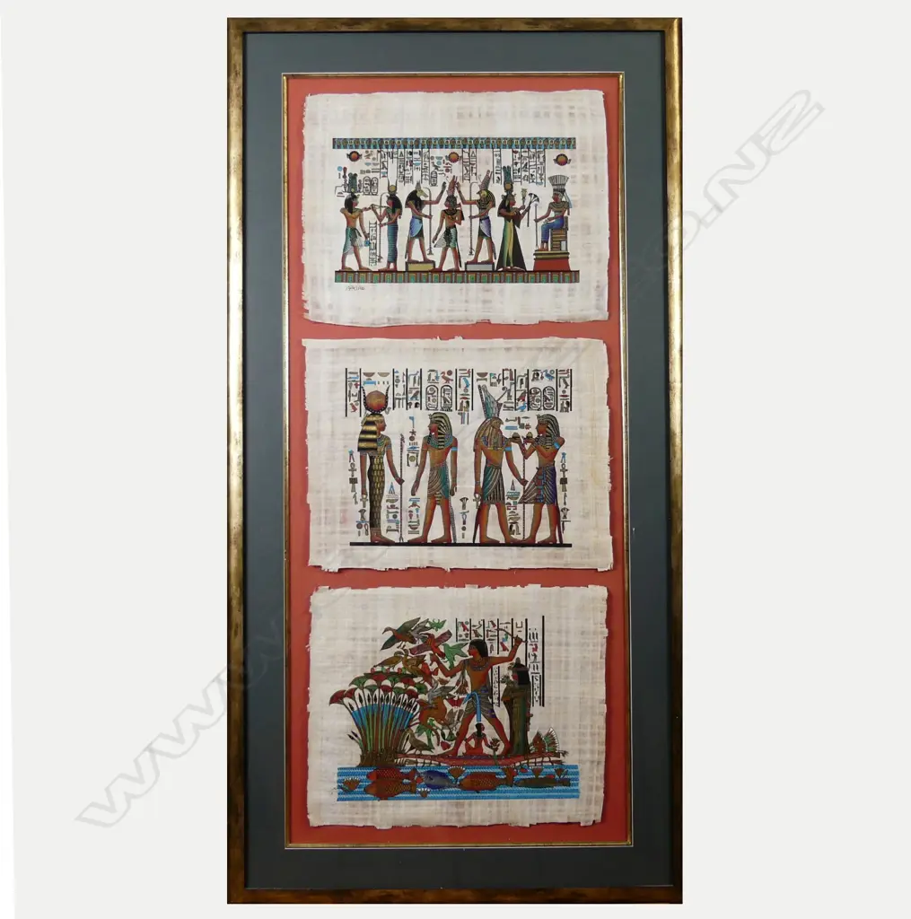 Three Egyptian souvenir papyrus paintings Image 1++