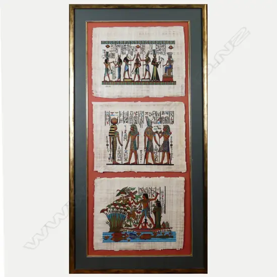 Three Egyptian souvenir papyrus paintings