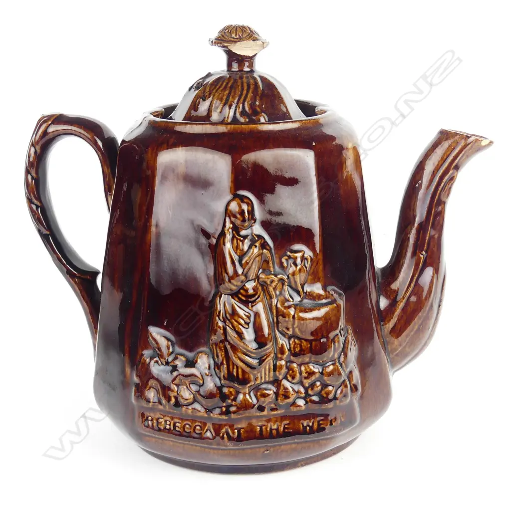 A Victorian Rockingham glazed 'Rebecca At the Well' teapot Image 1++