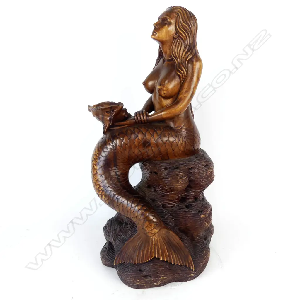 A large hardwood carving of a mermaid Image 1++