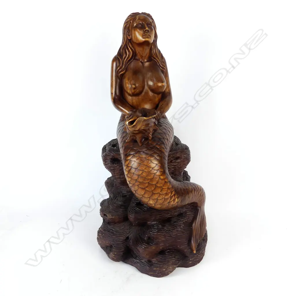 A large hardwood carving of a mermaid Image 1++