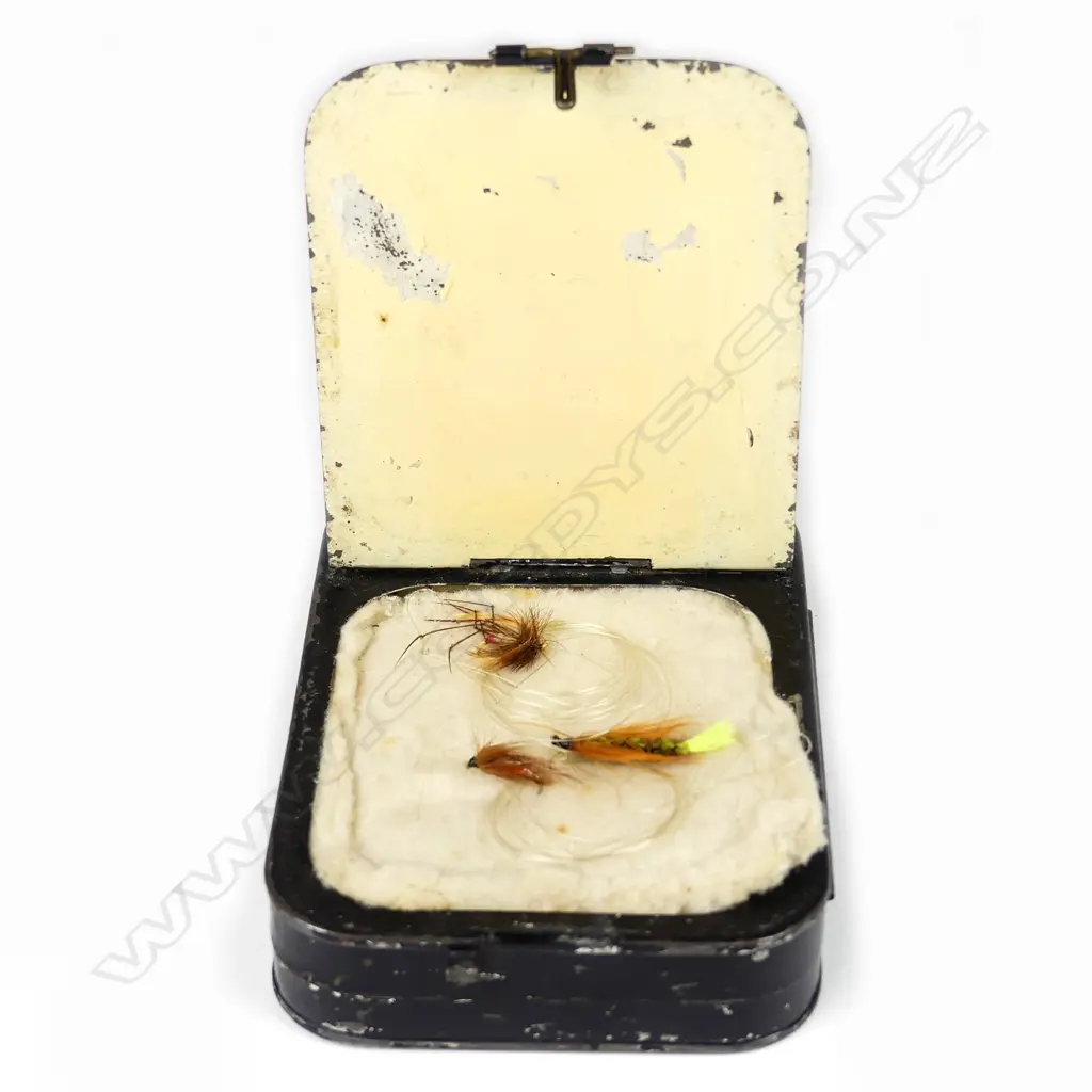 A c.1910 Ogden Smith black japanned fly box Image 1++