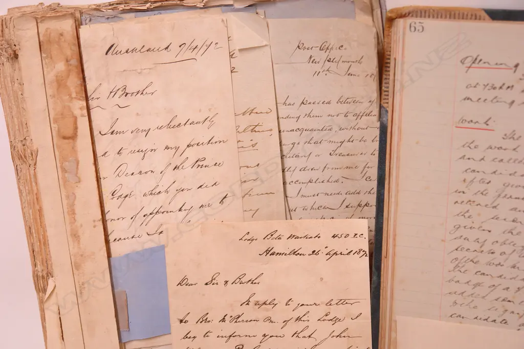 A selection of mainly 19thC documents pertaining to the 'Prince of Wales (Masonic) Lodge' Princes Street Auckland Image 1++