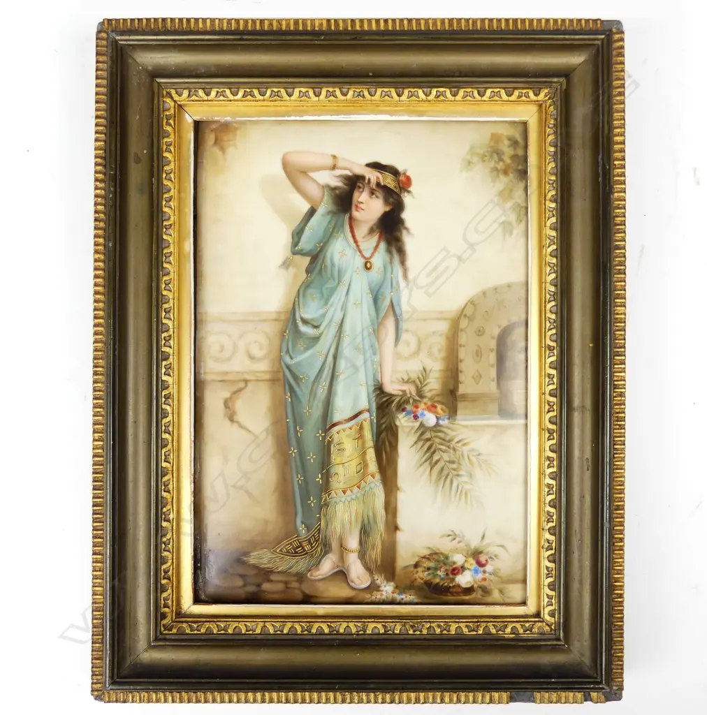 A late 19thC KPM porcelain plaque of a young woman beside a well Image 1++