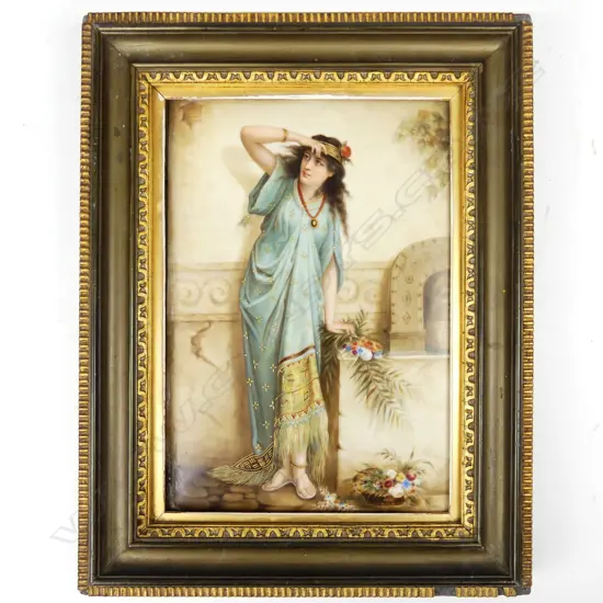 A late 19thC KPM porcelain plaque of a young woman beside a well