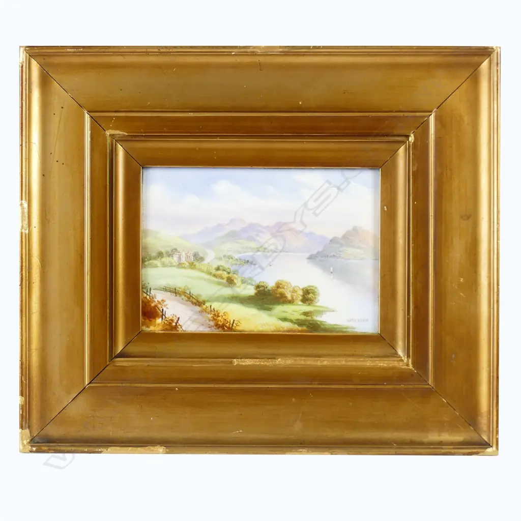 A 19thC finely painted landscape oil 'Loch Earn' on porcelain Image 1++