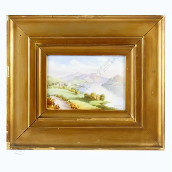 A 19thC finely painted landscape oil 'Loch Earn' on porcelain