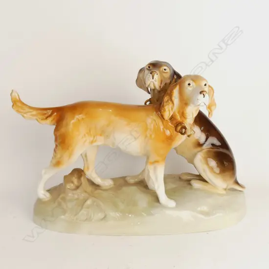 A Royal Dux china group of two hounds