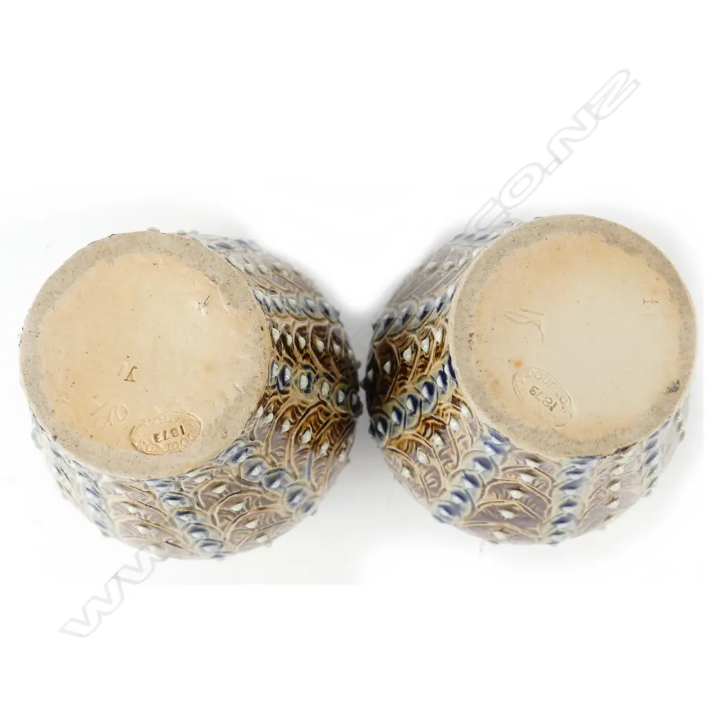 A pair of Doulton Lambeth lidded baluster urns Image 1++