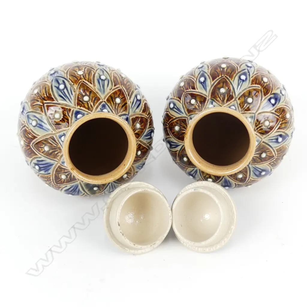 A pair of Doulton Lambeth lidded baluster urns Image 1++