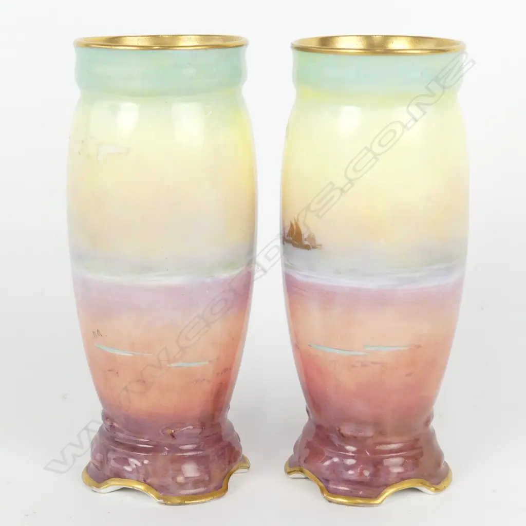 A pair of Royal Doulton miniature vases painted by Harry Allen Image 1++